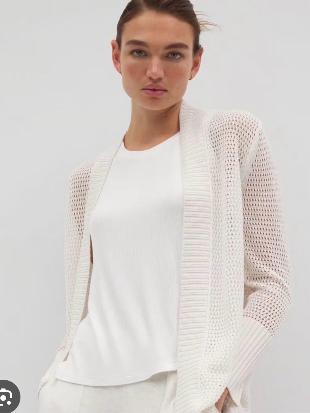 SOMA 24/7 White Open-Knit Cardigan Sweater